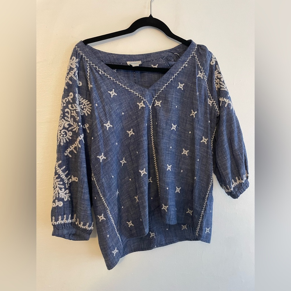 Sundance Boutique Blue and White Embroidered Blouse